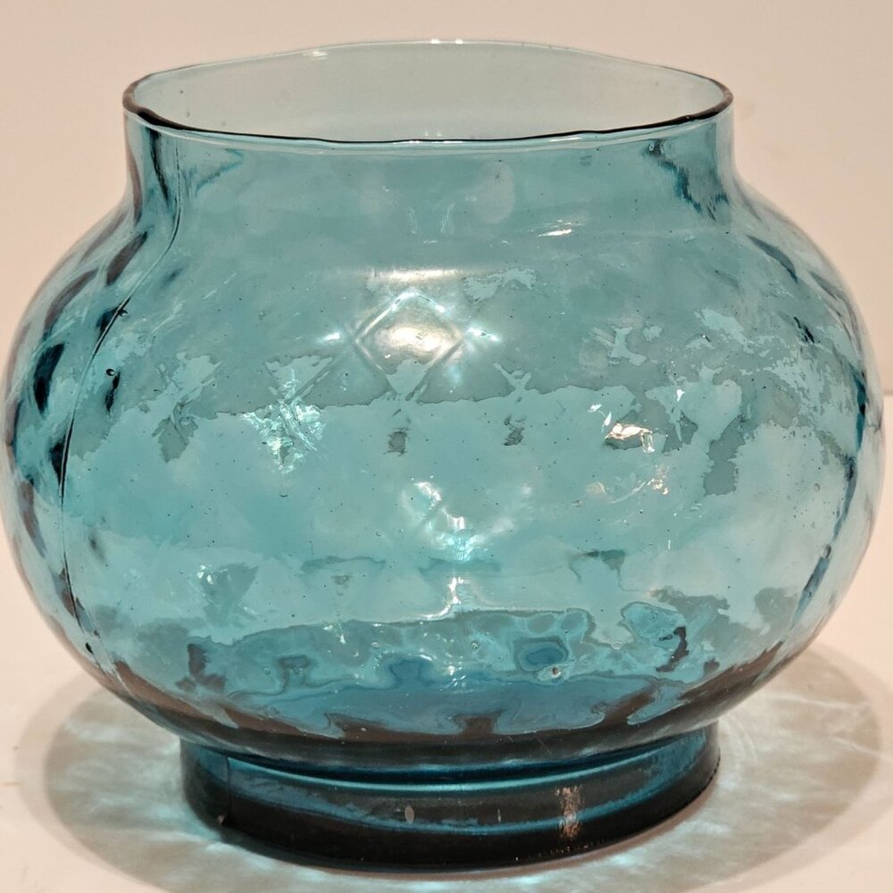 Vtg Light Blue Italian Empoli Glass Jar Bowl, Mid Century Bon Bon Candy Dish 4"